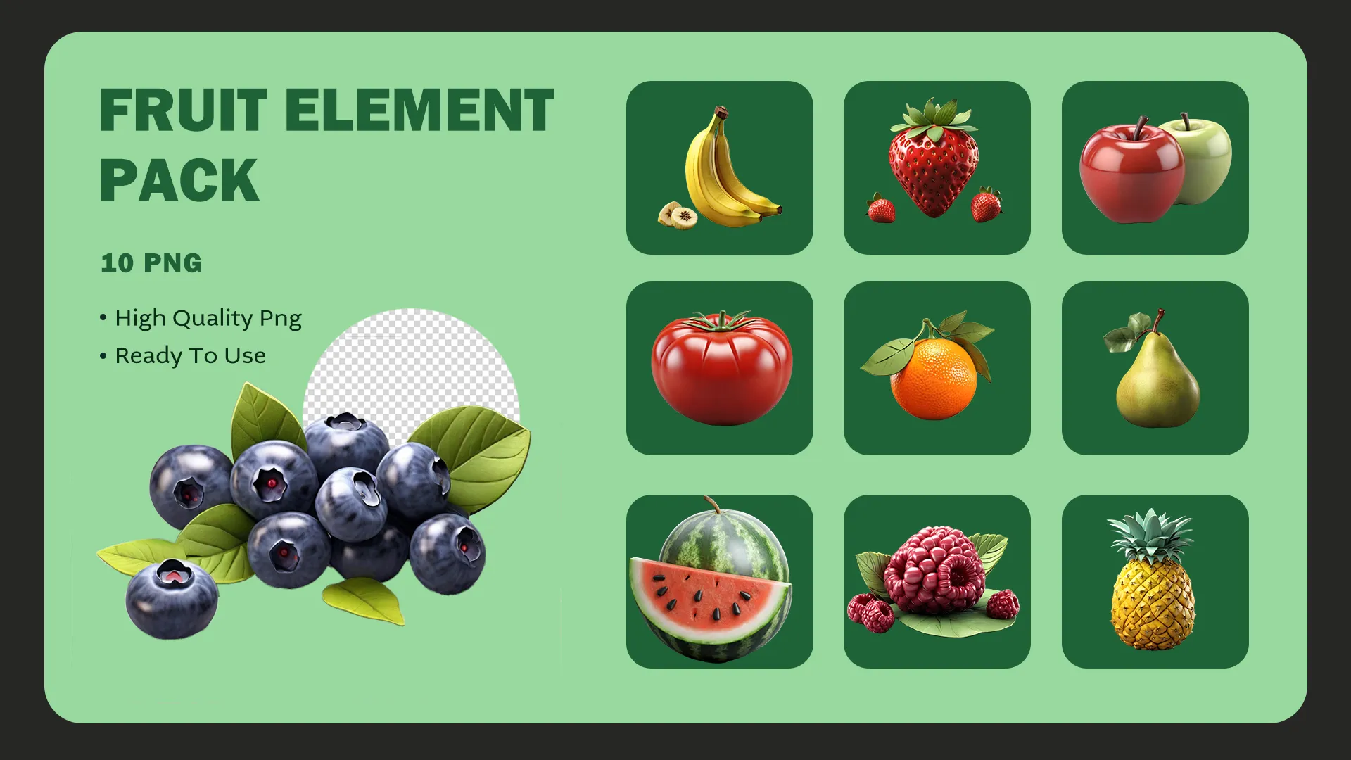 Vibrant Fresh Fruit PNG Icon Set